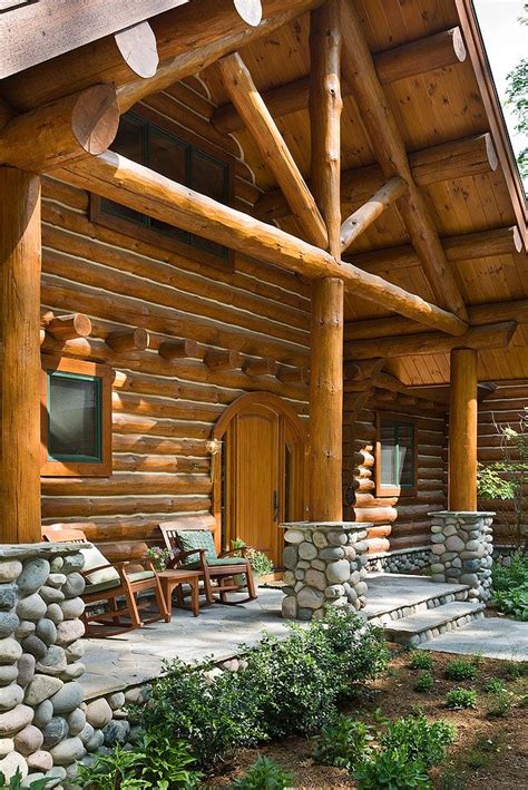 top  ideas  handcrafted log home exteriors  pinterest front porches cabin  logs
