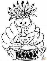 Turkey Coloring Playing Cartoon Thanksgiving Pages Drum Cute Drawing Printable sketch template