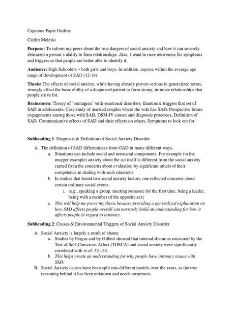 capstone paper outline social anxiety anxiety disorder