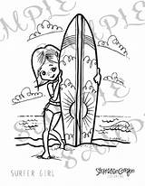 Coloring Girl Surfer Instant Etsy Listing Digital Gemerkt Von sketch template
