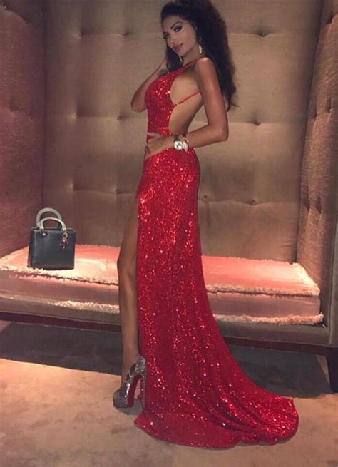new arrival spaghetti straps bling red prom dress 2018 prom dresses