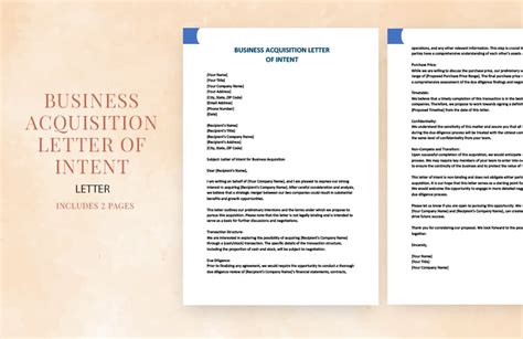 business acquisition letter  intent  word google docs pages