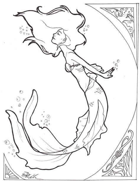 mermaid coloring page easy  file  diy  shirt mug decoration