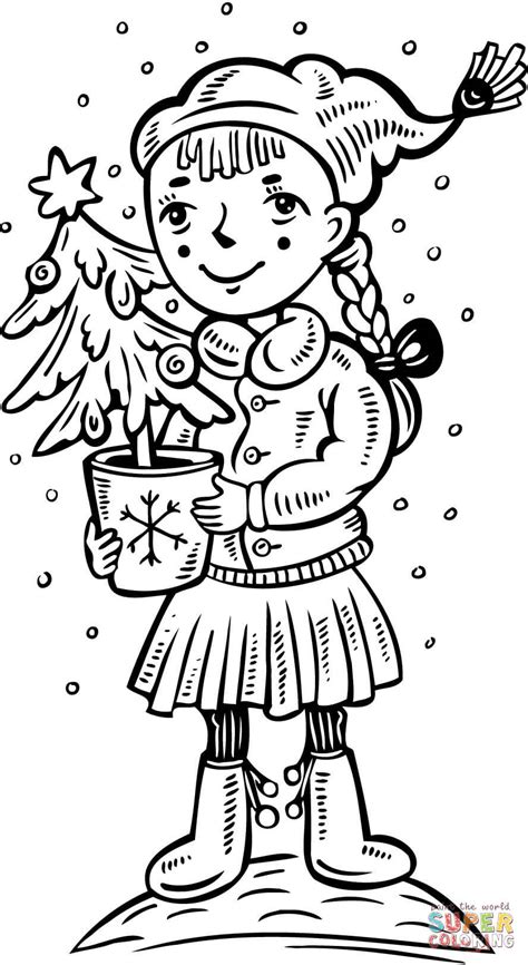 girl   christmas tree coloring page  printable coloring pages