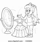 Girl Clipart Cartoon Dress Holding Hanger Mirror Happy Dressed Getting Front Royalty Clothes Clip Drawing Coloring Illustration Boy Visekart Vector sketch template