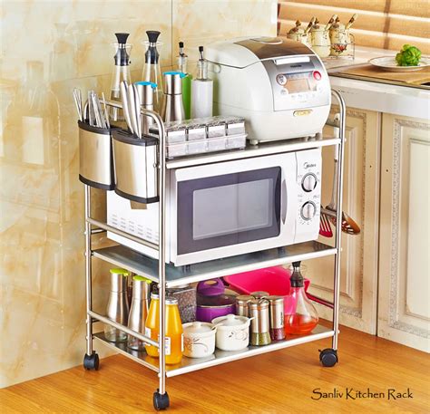 chrome  tier utility microwave stand storage kitchen cart workstation