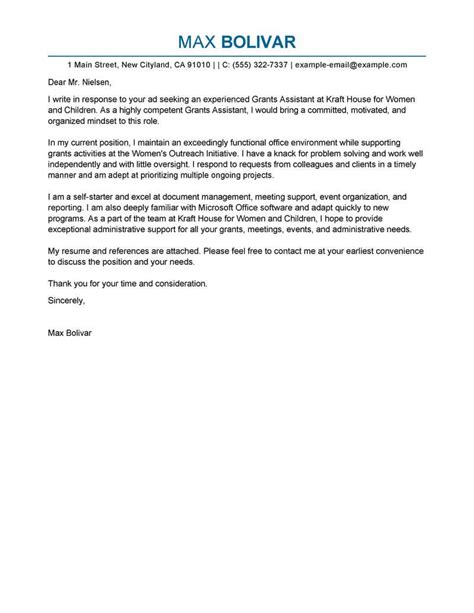 grants admin assistant cover letter examples livecareer