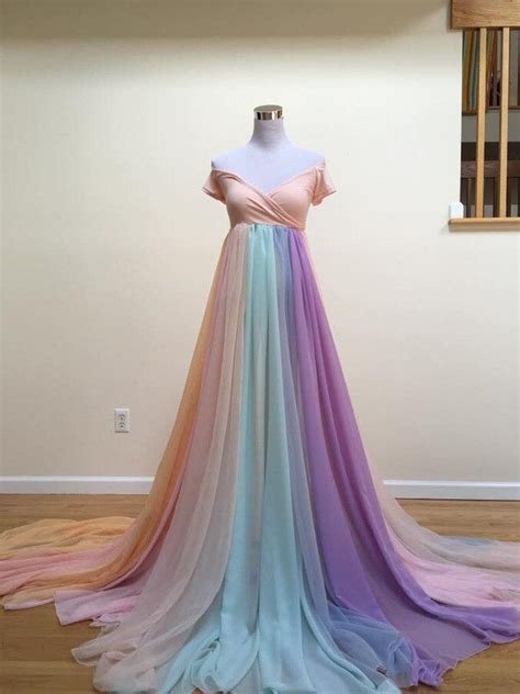 pastel rainbow maternity dress unicorn dress chiffon maternity gown
