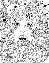 Trippy Psychedelic Coloring4free Wonderland Zendoodle Dover Zentangle Hamsa Popular sketch template
