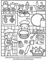 Coloring Pizza Pages Cooking Cook Printable Preschool Color Kids Print Colouring Sheets Kitchen Dover Book Sheet Publications Hut Getcolorings Colorings sketch template
