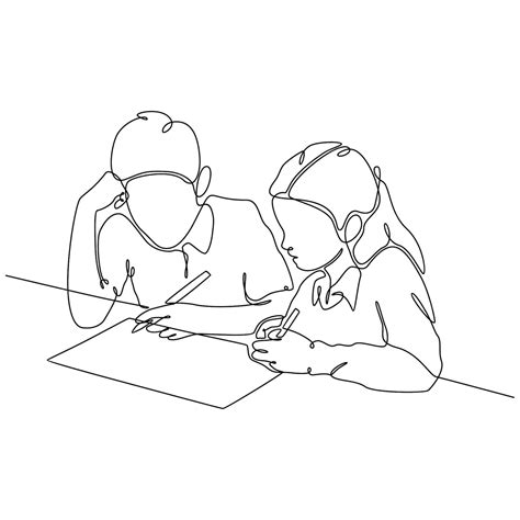 premium vector continuous  drawing    kids studying