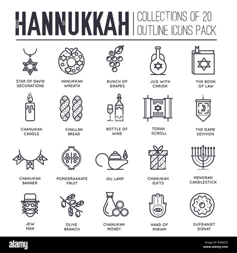 eingestellt von hanukkah dekor und attribute duenne linie symbole auf
