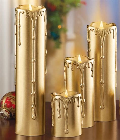 led gold flameless candles set   christmas