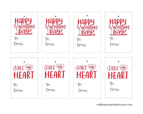printable valentines day gift tags walking  sunshine recipes