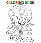 Cupid Parachute Coloring Vector Book Clairev sketch template