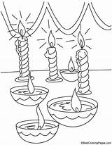 Diwali Coloring Candle Pages Kids sketch template