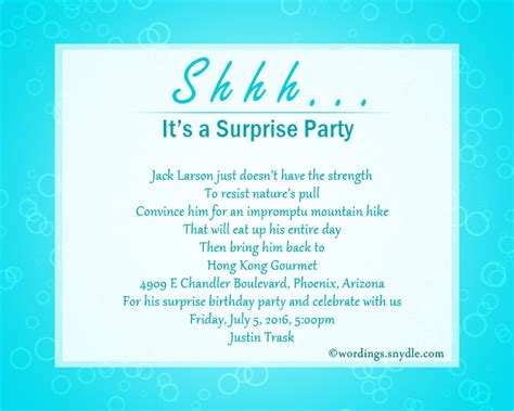 surprise birthday party invitation wording wordings and messages