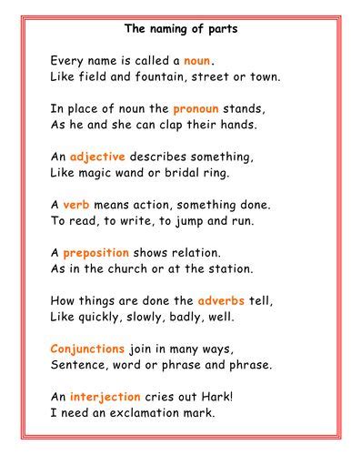 poem  remember  nouns adverbs   teaching resources