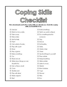 coping skills checklist   coping counselor tpt