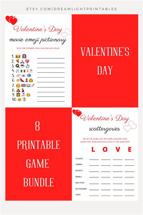 8 Printable Valentines Day Games Valentine S Day Party Etsy