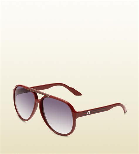 lyst gucci medium aviator sunglasses in red for men