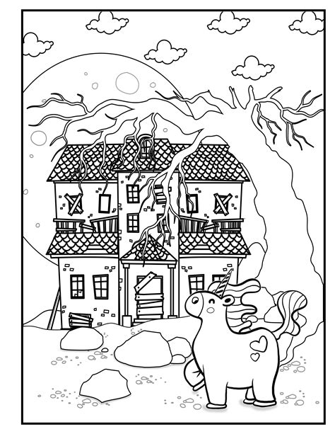 unicorn guards creepy house unicorn halloween unicorn coloring book