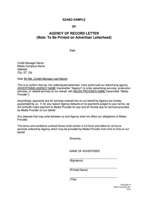 agency  record letter   fill  sign printable template