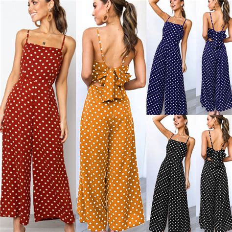 Elegant Sexy Jumpsuits Women Sleeveless Polka Dots Loose Trousers Wide