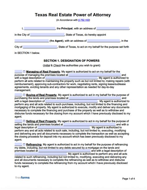 texas real estate power  attorney form  word