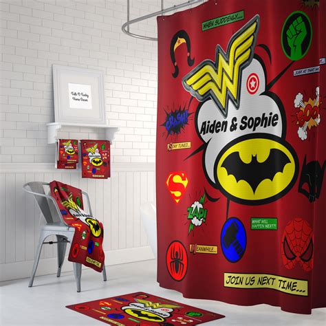 Personalized Super Hero Comic Book Shower Curtain Optional Bath Bath