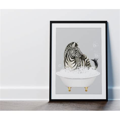 happy larry vintage zebra in bathtub black white grey framed bathroom