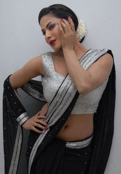 Veena Malik Latest Black Saree Exposing Spicy Photo Shoots