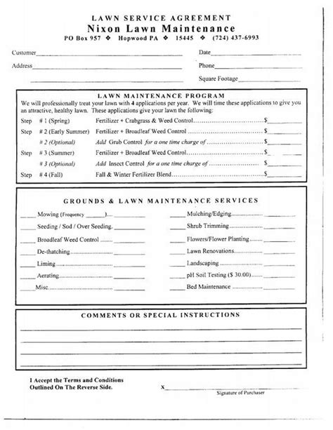 printable lawn care contract form generic