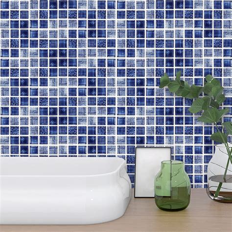 10 10cm Blue Glass Mosaic Waterproof Self Adhesive Wall Art Bathroom