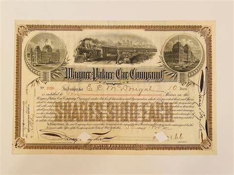 wagner palace car company authentic stock certificate etsy