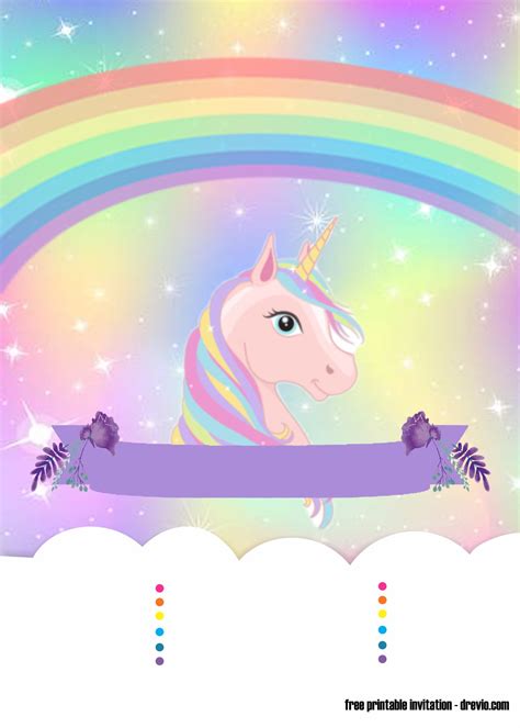 sweet party  rainbow unicorn invitation template  printable