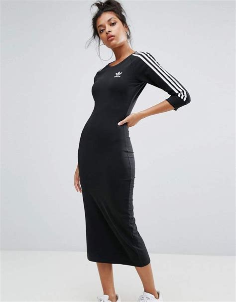 adidas originals black  stripe midi dress womens fashion athleisure adidas