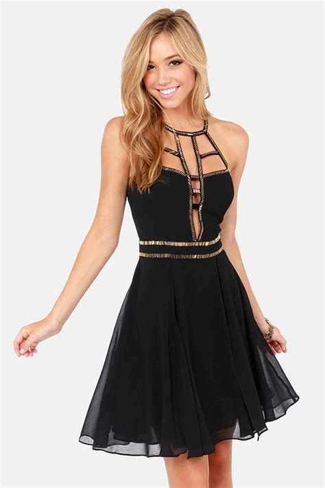 Sexy Black Dress Cutout Dress Beaded Dress Halter