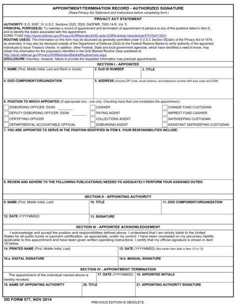 dd form  appointmenttermination record authorized signature