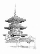 Japanische Boceto Pagoda Tempel Tatuagem Caveira sketch template