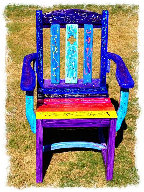 rainbow jazzed  chair ooak hand painted colourful