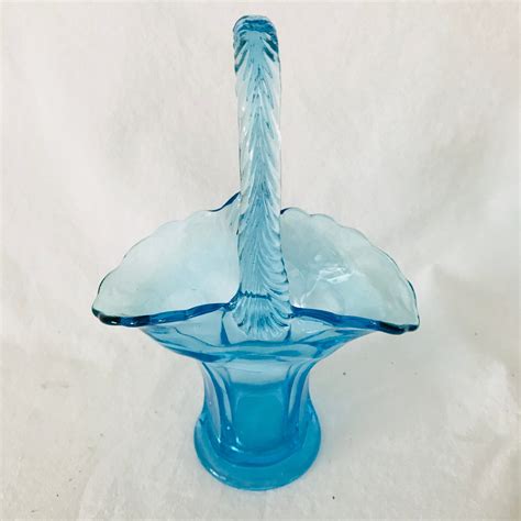 Depression Glass Wedding Basket Handled Vase Light Aqua Blue Vase