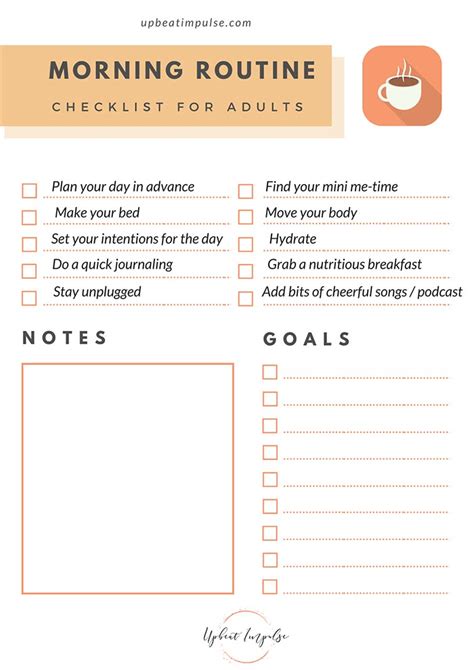 morning routine checklist  adults upbeat impulse