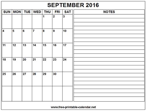 September 2016 Calendar To Print Blank Printable Calendar With