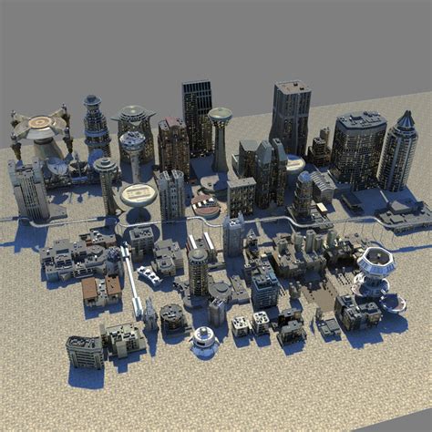 3d model res scifi city buildings
