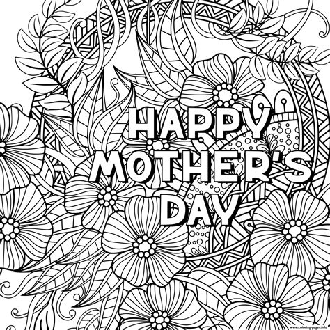 happy mothers day coloring page  flowers  leaves   center