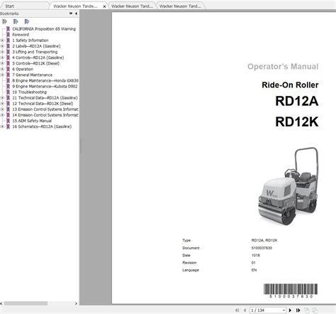 wacker neuson rda tandem roller operators service manual parts catalog