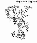 Coloring Monogram Letter Decorated Flower Magic sketch template