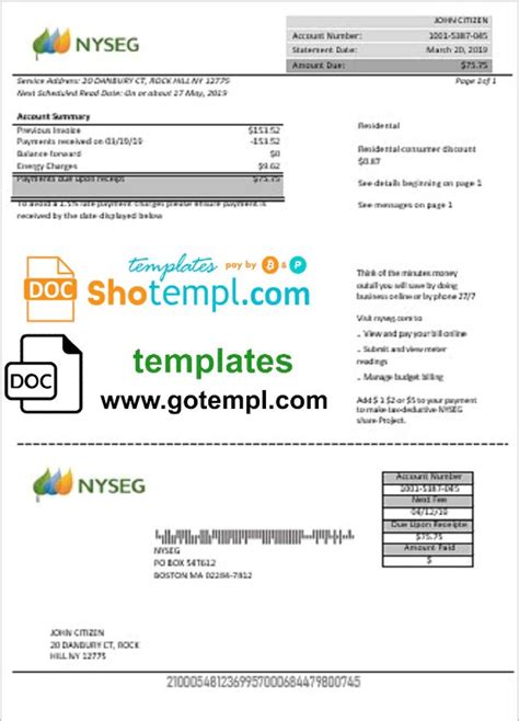 usa boston nyseg electricity utility bill template  word format