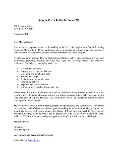 cover letter sample  cna resume